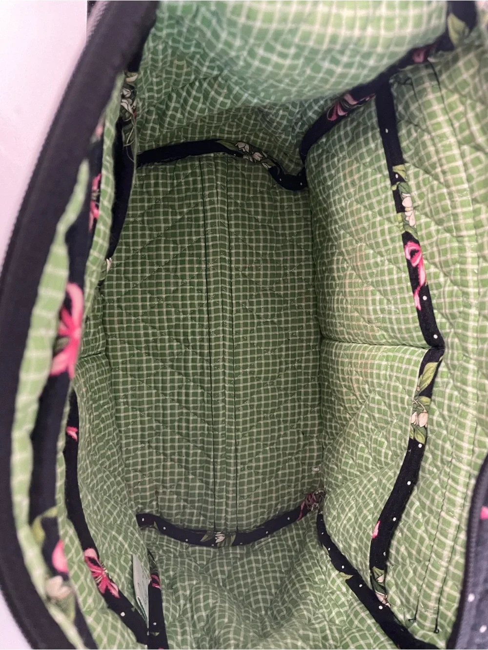 Vera Bradley Black Quilted Cosmetic Bag with Pink Ribbon Floral Print